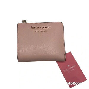 Kate Spade Wallet Saffiano Leather Crepe Pink New